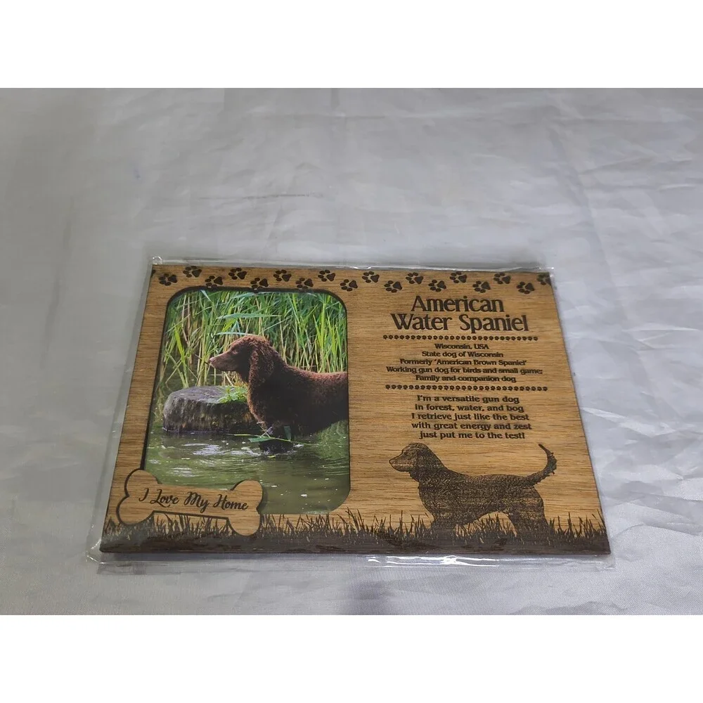 American Water Spaniel Engraved Wood Picture Frame Magnet